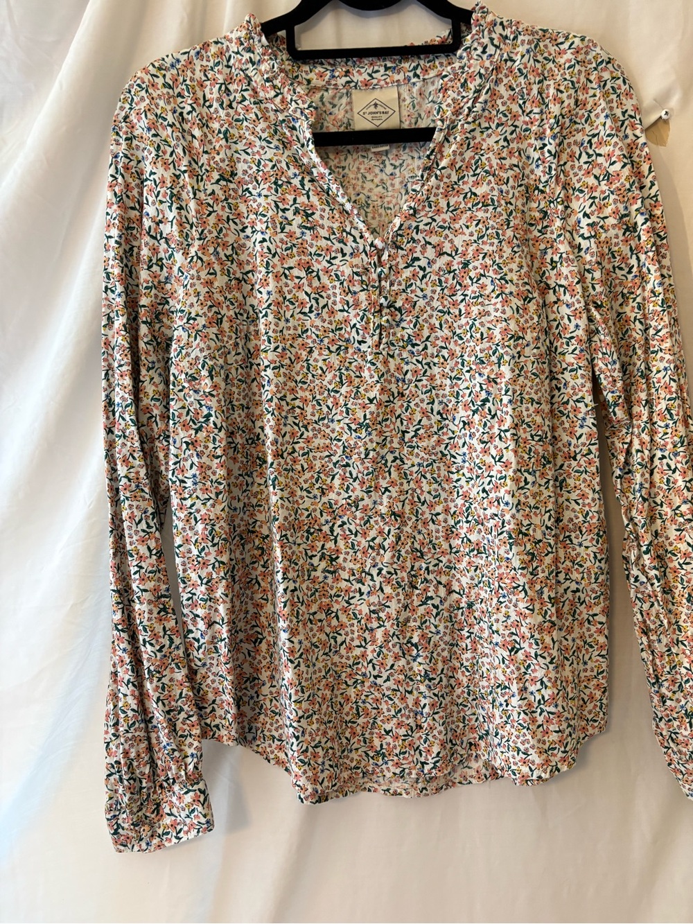 St. John's Bay Cream Floral Long-Sleeve V-Neck Blouse